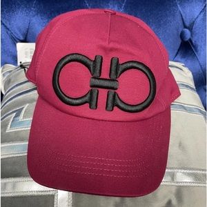 Salvatore Ferragamo Mens Double Gancio Embroidered Maroon baseball Cap OS